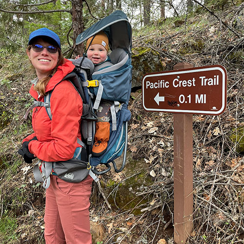 Jennifer Havener takes her 9-month-old son, Barrett, on a hike